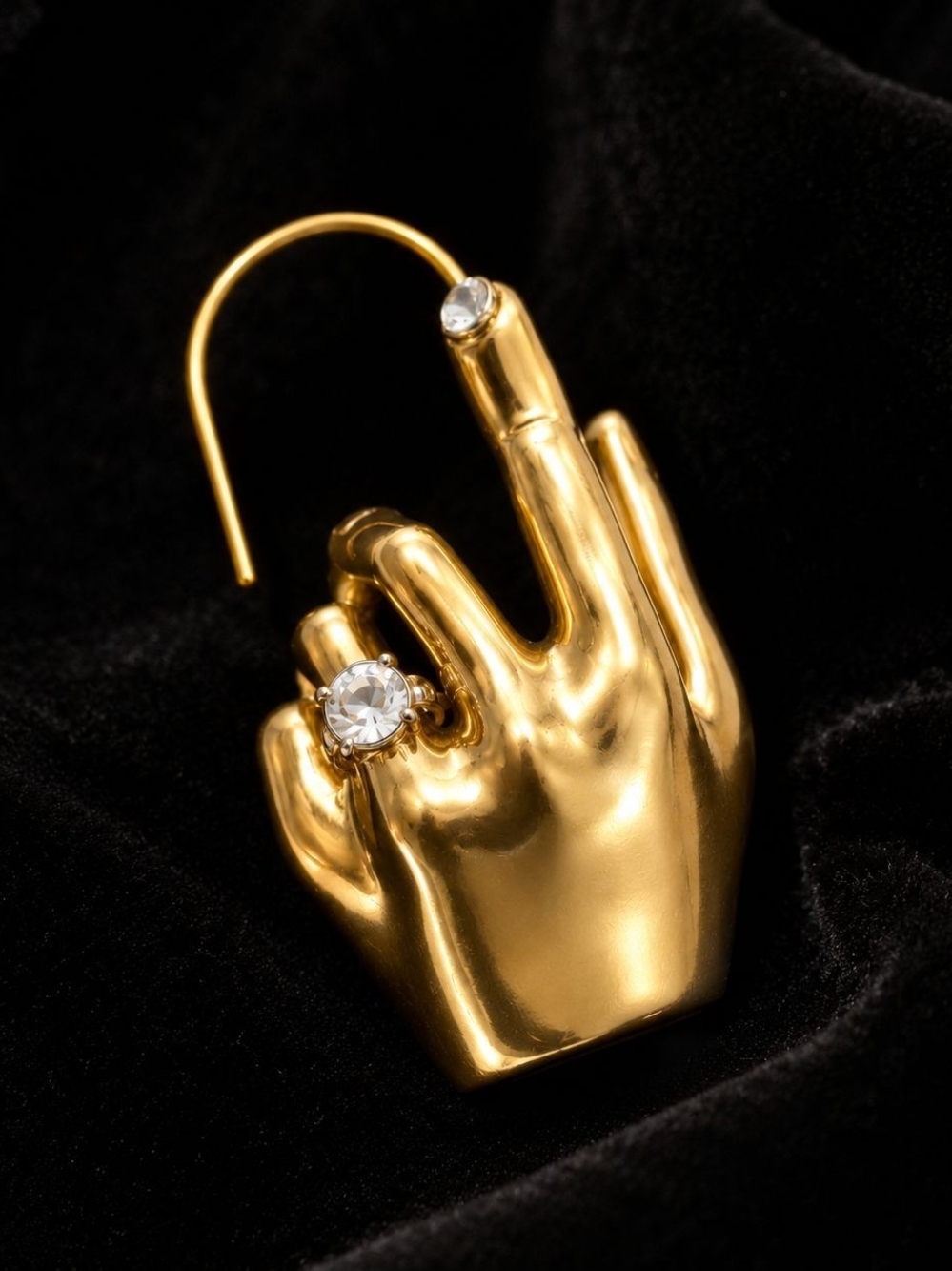 Gold Hand Sculptural Ear Cuff with Crystal - Picture 6 of 6